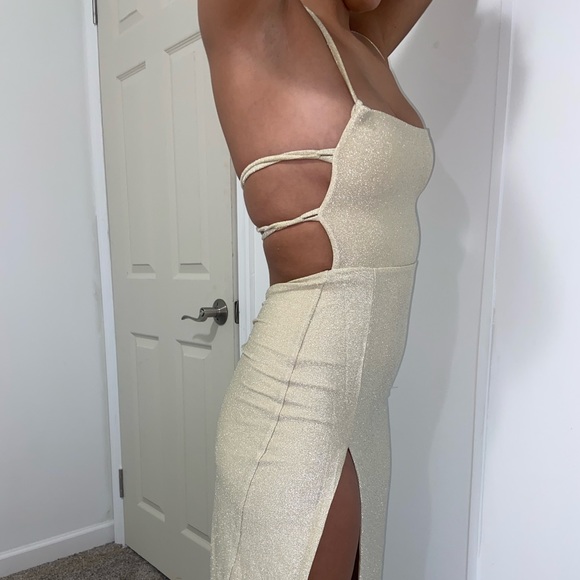 Gold long slick strap he back dress - Picture 5 of 7